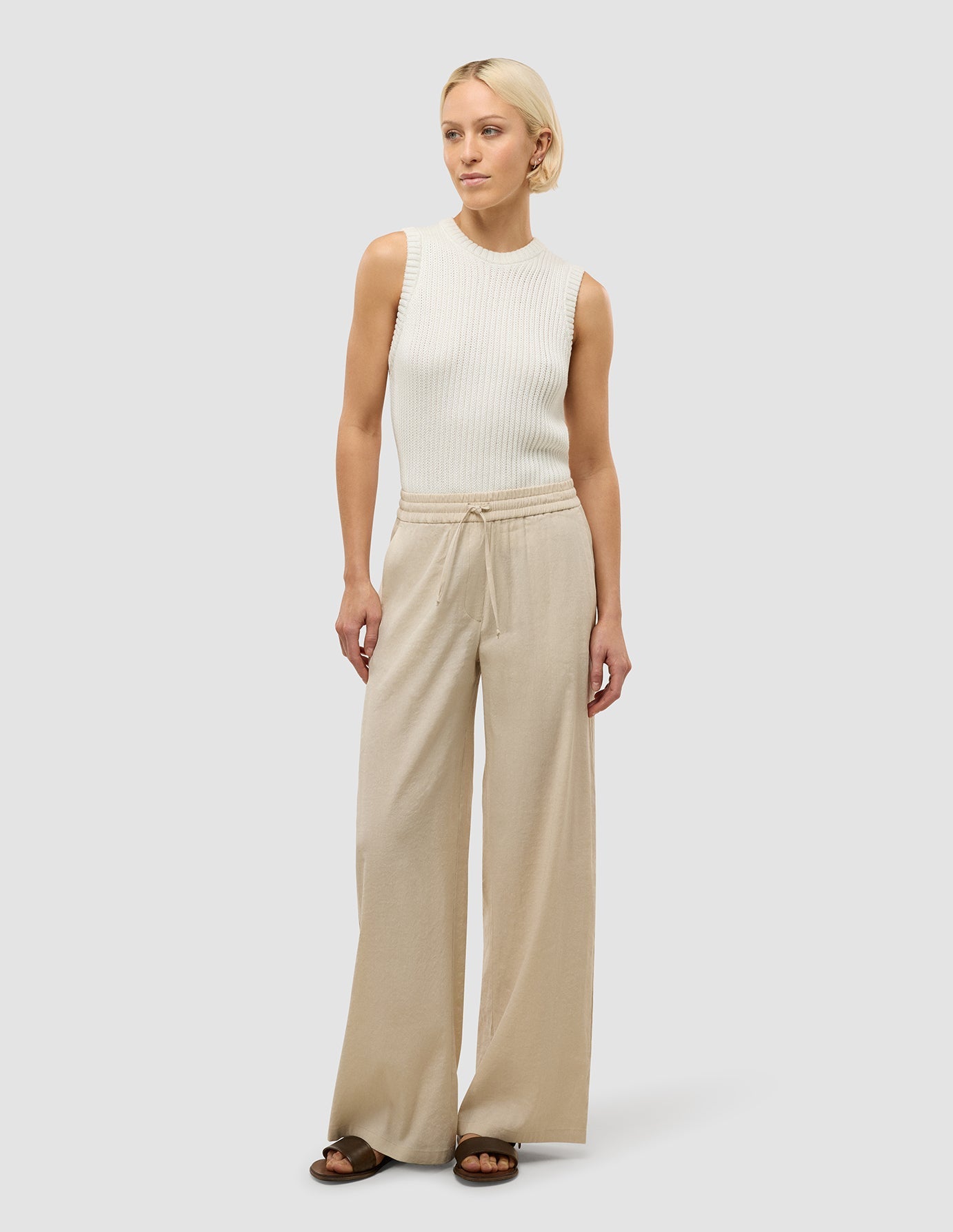Women's Linen Pants Relaxed Sandy Beige